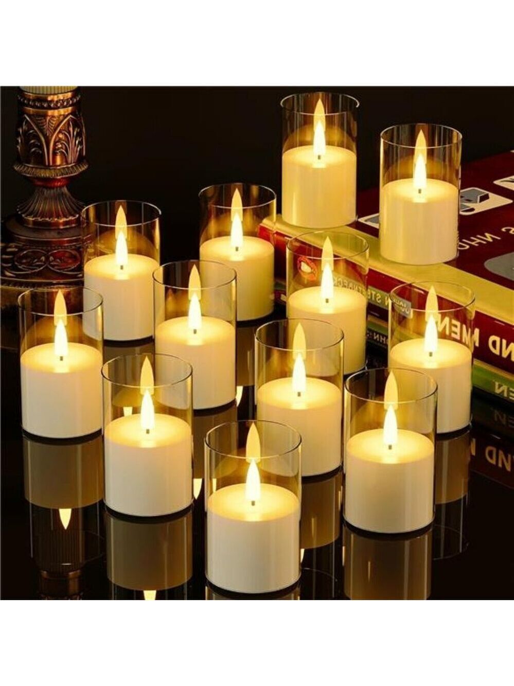 Flickering Flameless LED Candles Set Battery Timer Pillar Votive Home Decor